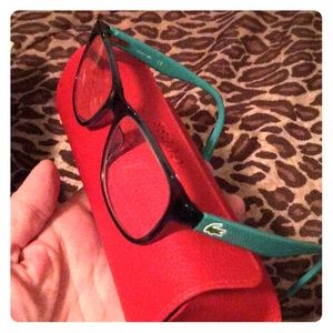 Teal Lacoste IZOD glasses.